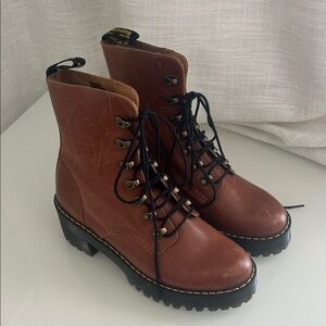 Dr Marten Brown Leather stacked heel boots.